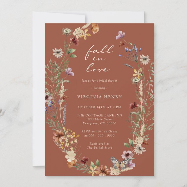 Boho Fall In Love Bridal Shower Invitation (Front)