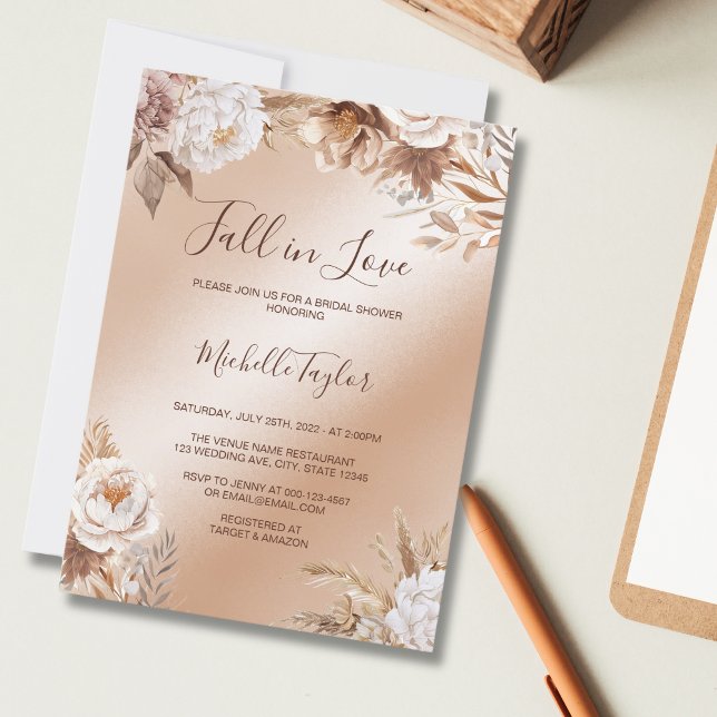 Boho Fall in Love Copper Neutral Bridal Shower Invitation (Creator Uploaded)