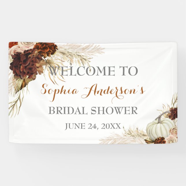 Boho Fall In Love Flora Burnt Orange Bridal Shower Banner (Horizontal)