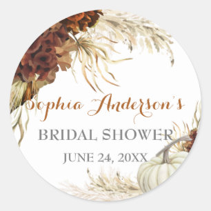 Boho Fall In Love Flora Burnt Orange Bridal Shower Classic Round Sticker