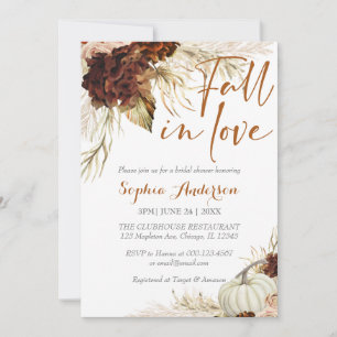 Boho Fall In Love Flora Burnt Orange Bridal Shower Invitation