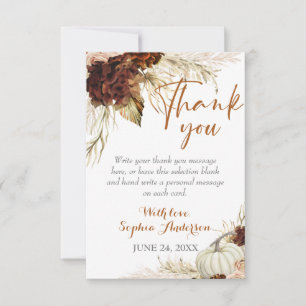 Boho Fall In Love Flora Burnt Orange Bridal Shower Thank You Card