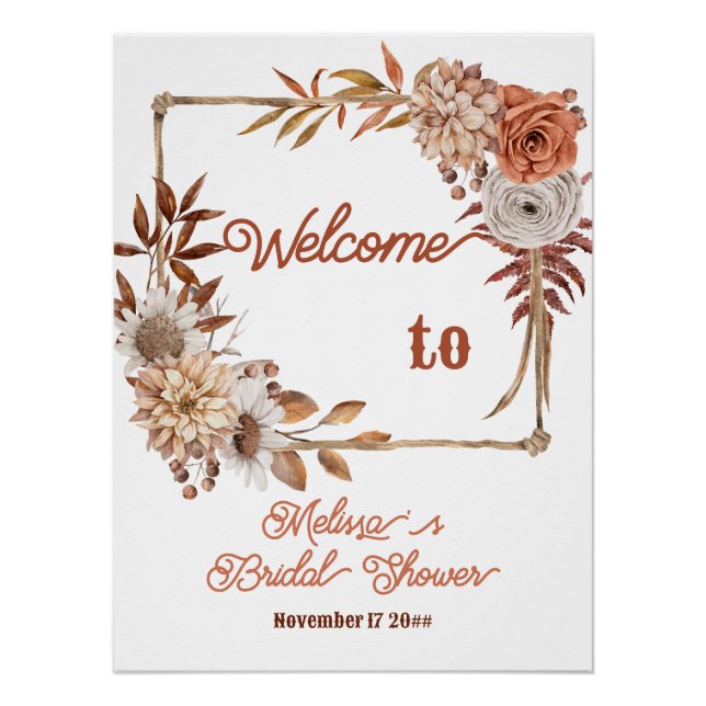 Boho Fall in Love Floral Bridal Shower Welcome  Poster (Front)