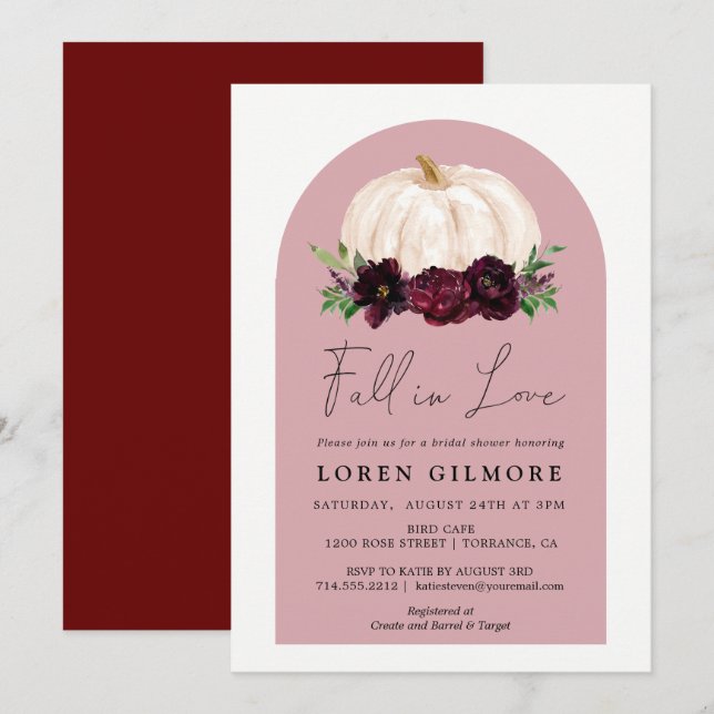 Boho Fall In Love Floral Pumpkin Bridal Shower Inv Invitation (Front/Back)