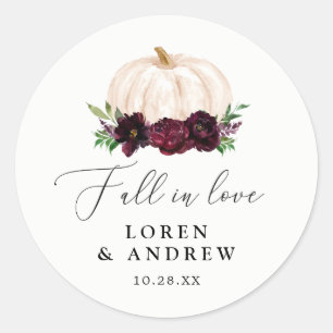 Boho Fall In Love Floral Pumpkin Wedding Classic Round Sticker