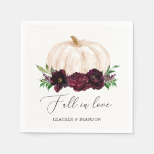 Boho Fall In Love Floral Pumpkin Wedding Napkin