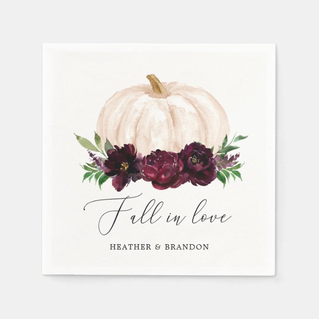 Boho Fall In Love Floral Pumpkin Wedding Napkin (Front)