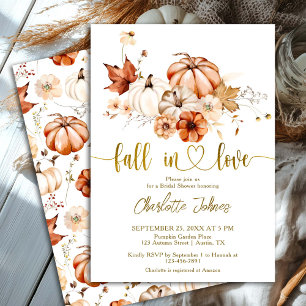Boho Fall In Love Gold Cream Pumpkin Bridal Shower Invitation