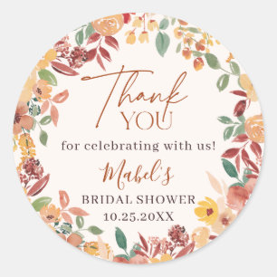 Boho Fall In Love Painted Floral Thank You Classic Round Sticker