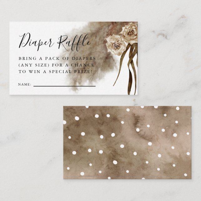 Boho Fall In Love Pampas Grass Diaper Raffle Enclosure Card (Front/Back)