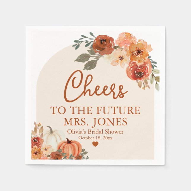 Boho Fall in Love Pumpkin Future Mrs Bridal Shower Napkin (Front)
