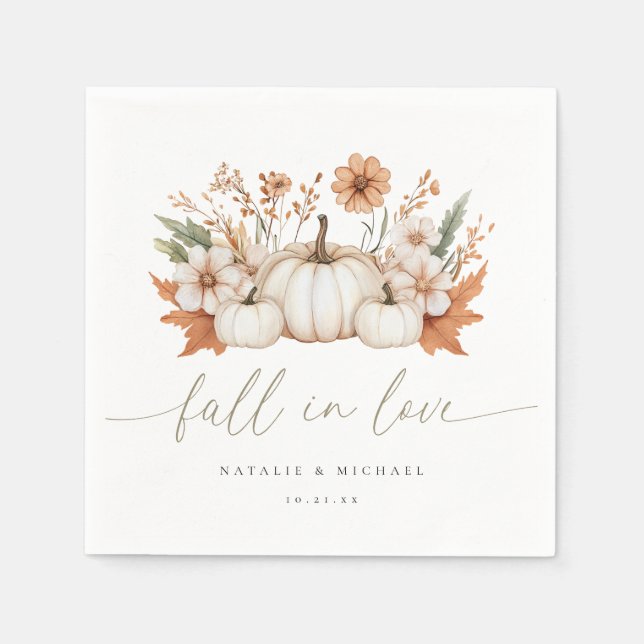 Boho Fall in Love Pumpkin Wedding Napkin (Front)