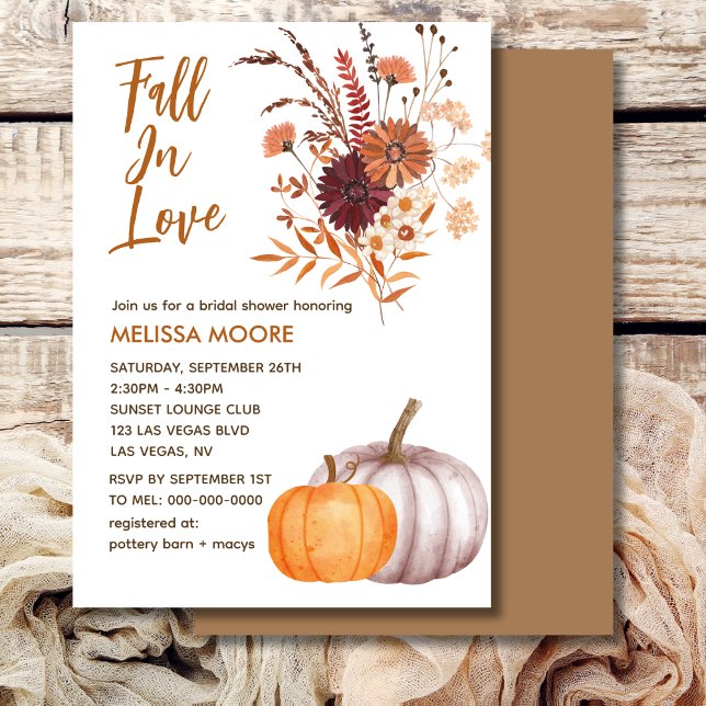 Boho Fall In Love Rustic Flower Bridal Shower Invitation (Creator Uploaded)