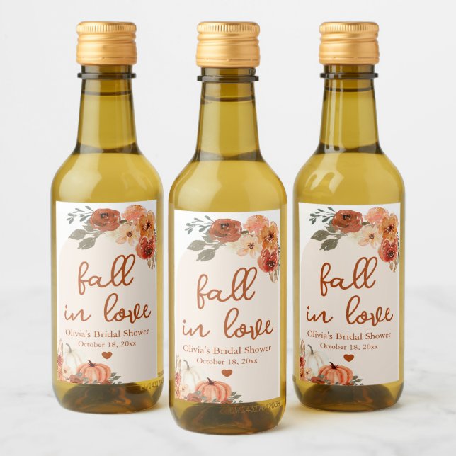 Boho Fall in Love Terracotta Pumpkin Bridal Shower Wine Label (Bottles)
