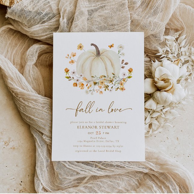 Boho Fall In Love Wildflower Pumpkin Bridal Shower Invitation (Creator Uploaded)