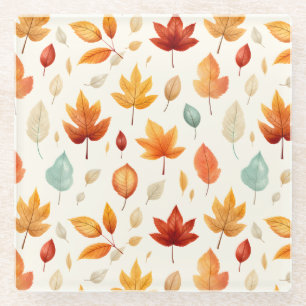 Boho Fall Leave Pattern Autumn's Beauty with Style Glass Coaster