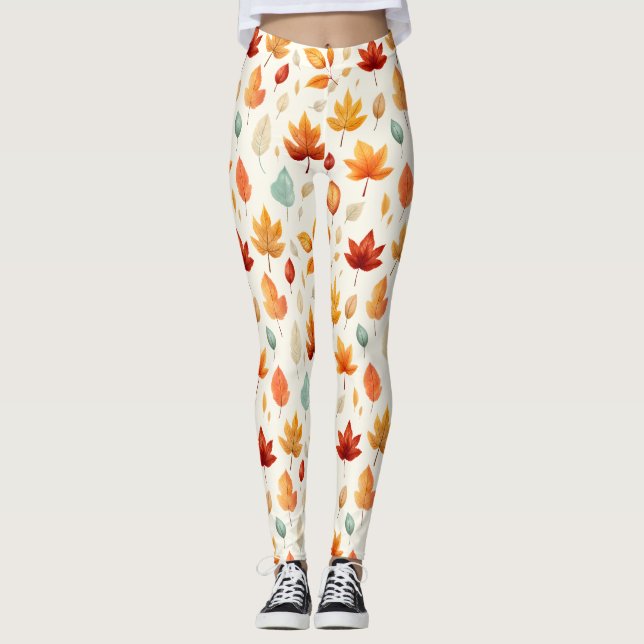 Boho Fall Leave Pattern Autumn's Beauty with Style Leggings (Front)