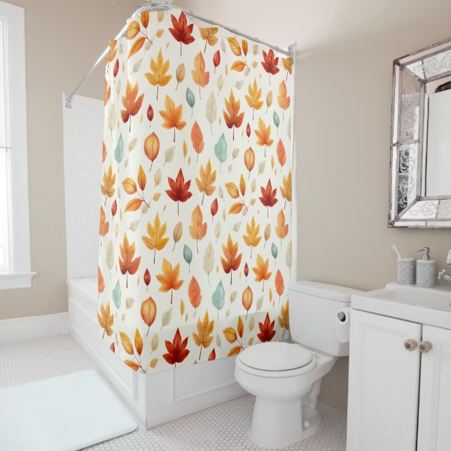 Boho Fall Leave Pattern Autumn's Beauty with Style Shower Curtain (In Situ)