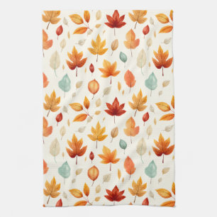 Boho Fall Leave Pattern Autumn's Beauty with Style Tea Towel