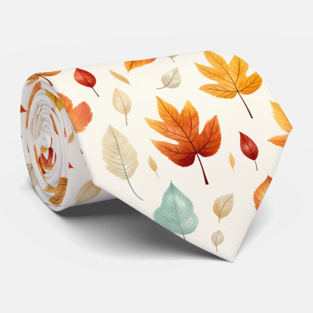 Boho Fall Leave Pattern Autumn's Beauty with Style Tie (Rolled)