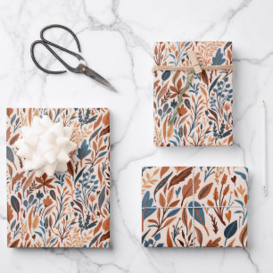 Boho Fall Leaves Wrapping Paper Sheet