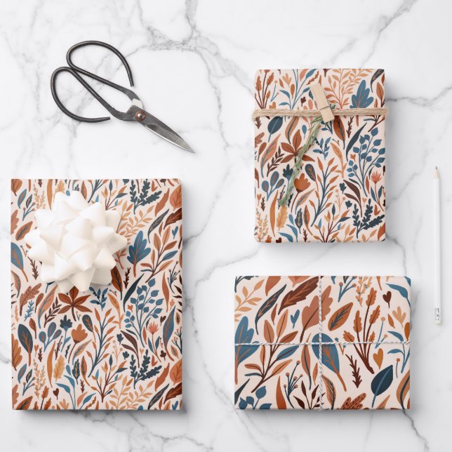 Boho Fall Leaves Wrapping Paper Sheet (Front)