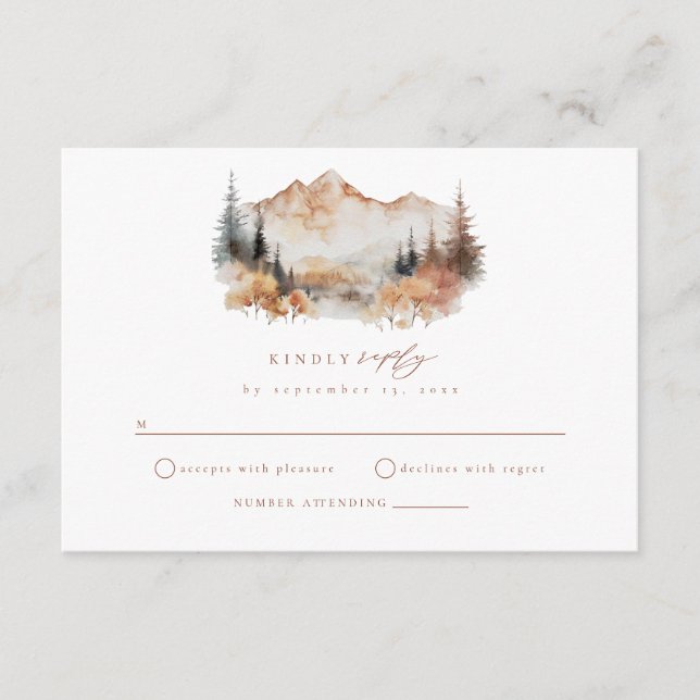 Boho Fall Mountain Wedding RSVP Enclosure Card (Front)