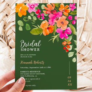 Boho fall orange floral watercolor bridal shower invitation