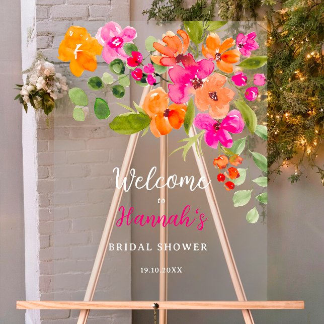 Boho fall orange floral watercolor bridal welcome acrylic sign (Boho fall orange floral watercolor bridal welcome acrylic sign)