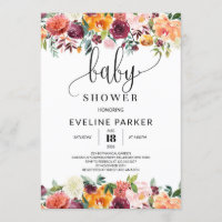 Boho Fall orange marigold baby shower invitation