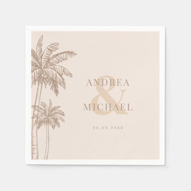 Boho Fall Palm Trees Ampersand Beach Wedding Napkin (Front)