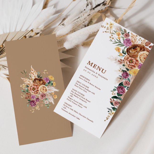 Boho Fall Pampas Floral Wedding Menu Cards (Creator Uploaded)