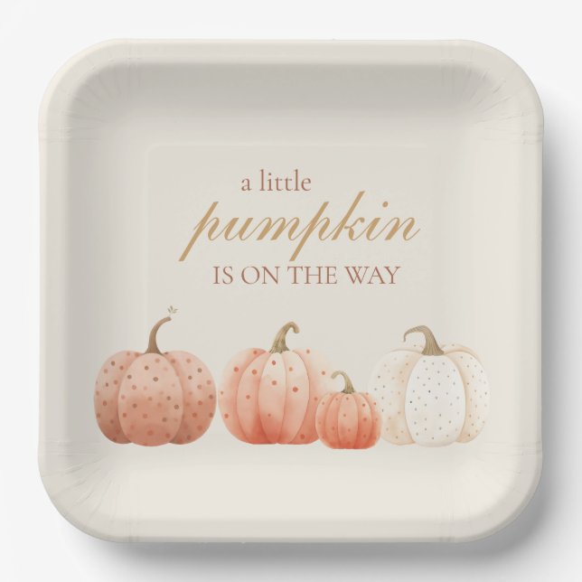 Boho Fall Polka Dot Pumpkins Baby Shower Paper Plate (Front)