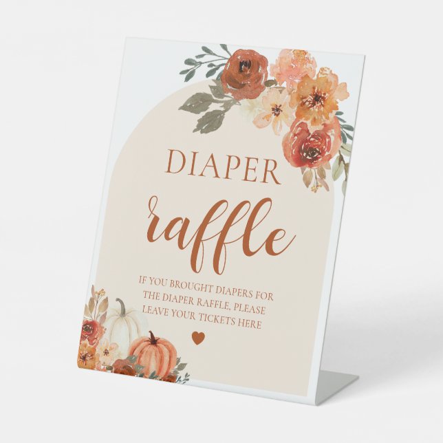 Boho Fall Pumpkin Baby Shower Diaper Raffle Sign (Front)