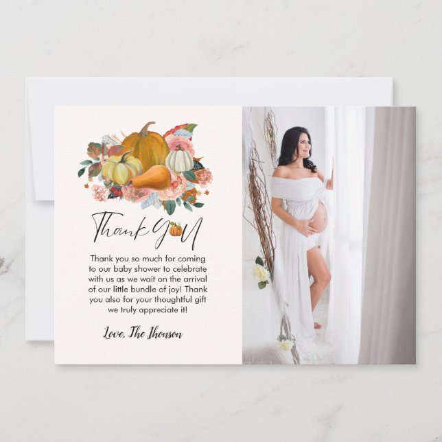 Boho Fall pumpkin baby shower  thank you card (Front)