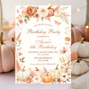 Boho Fall Pumpkin Birthday Party Invitation
