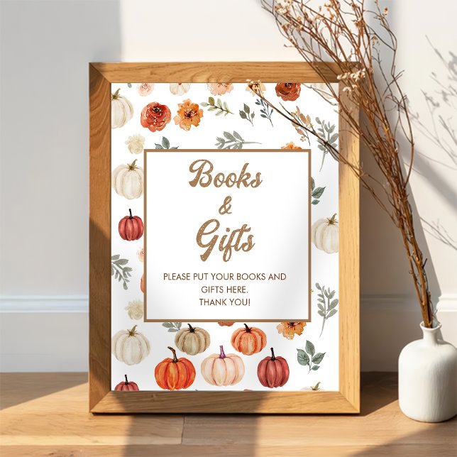 Boho Fall Pumpkin Books and Gifts Baby Shower  Poster (Creator Uploaded)