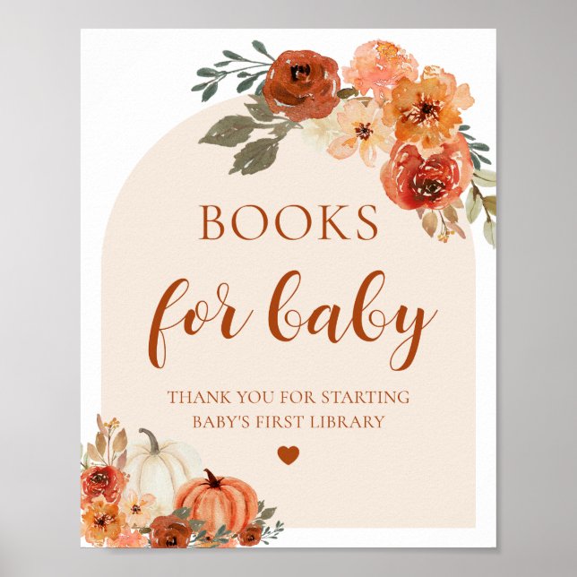 Boho Fall Pumpkin Books for Baby Baby Shower Sign (Front)