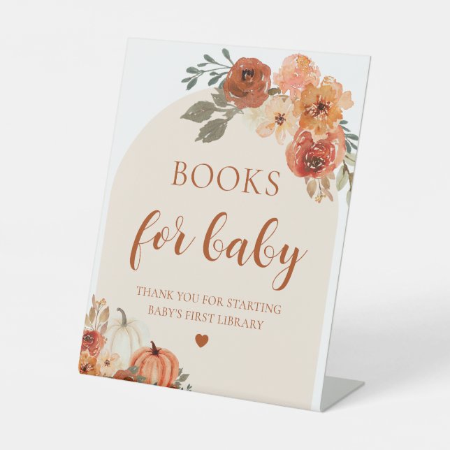 Boho Fall Pumpkin Books for Baby Baby Shower Sign (Front)