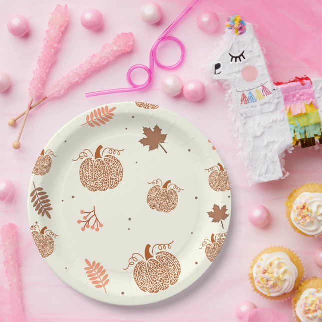 Boho Fall Pumpkin Bridal Shower Paper Plates (Party)