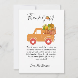 Boho Fall pumpkin car baby shower  thank you card