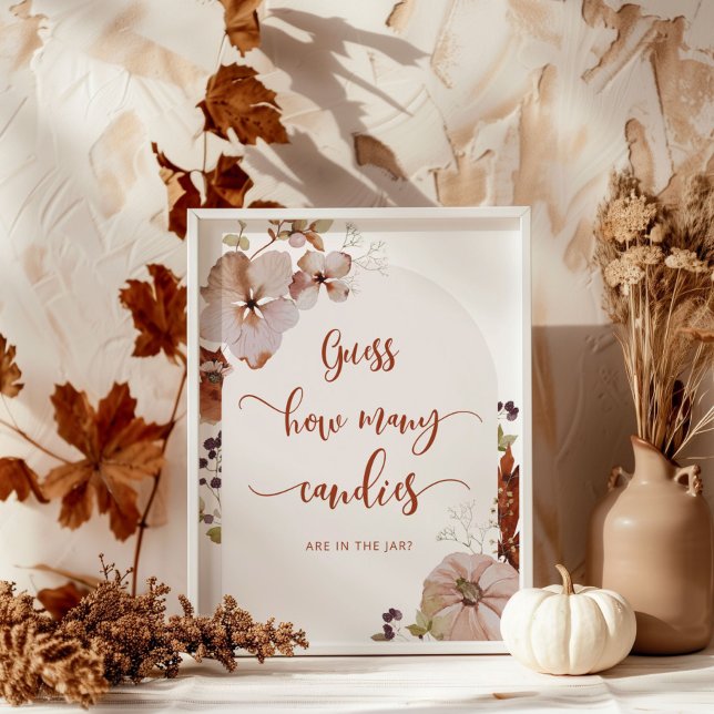 Boho fall pumpkin floral guess how many candies poster (Creator Uploaded)