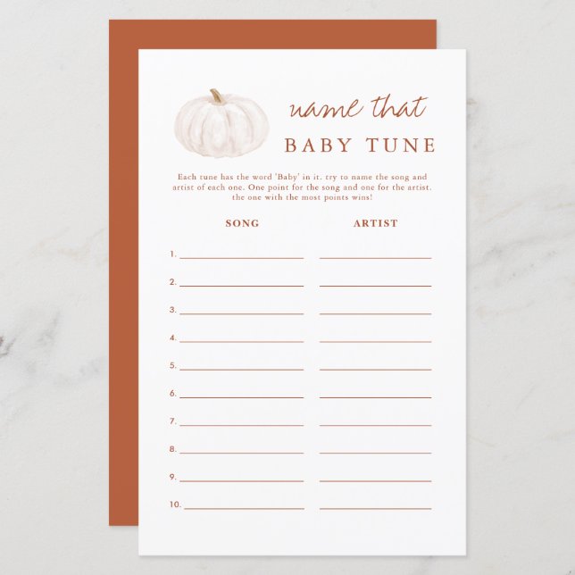 Boho Fall Pumpkin Name That Tune Baby Shower Game (Front/Back)