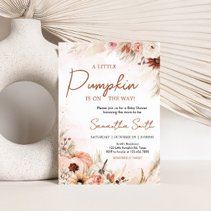 Boho Fall Pumpkin Pampas Grass Baby Shower Invitation