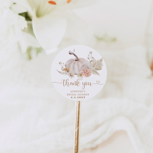 Boho fall pumpkin thank you classic round sticker (Creator Uploaded)