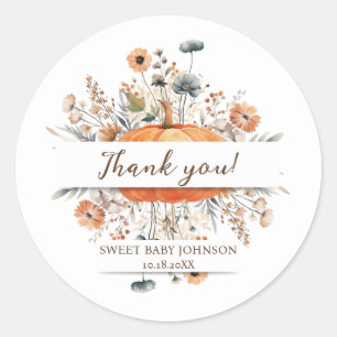 Boho Fall Pumpkin Thank You Favour Classic Round Sticker