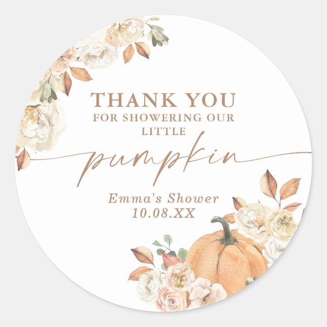 Boho Fall Pumpkin Thank You Favour Sticker (Front)