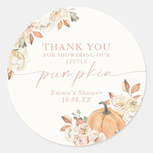 Boho Fall Pumpkin Thank You Favour Sticker (Front)
