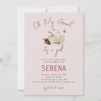 Boho Fall Pumpkin Watercolor Girl Baby Invitation