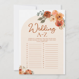 Boho Fall Pumpkin Wedding A-Z Bridal Shower Game Invitation
